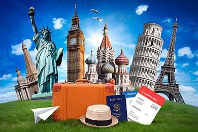 pngtree dream vacation concept with travel landmarks and a vibrant composition image 16922772